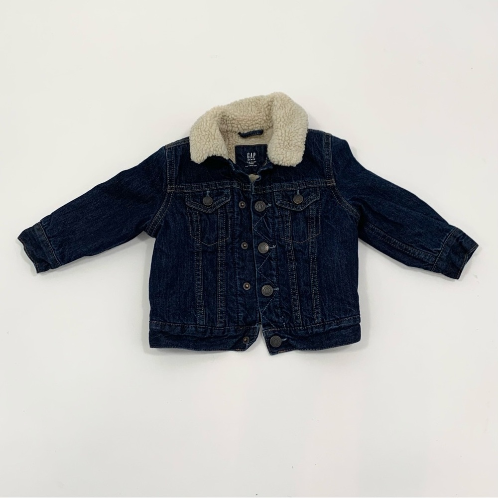 Gap Denim Jeans Jacket Unisex 12-18M Toddler Sherpa Lined Blue
